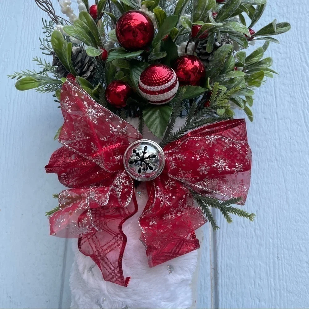 Handmade Christmas holiday door hanger stocking Wreath